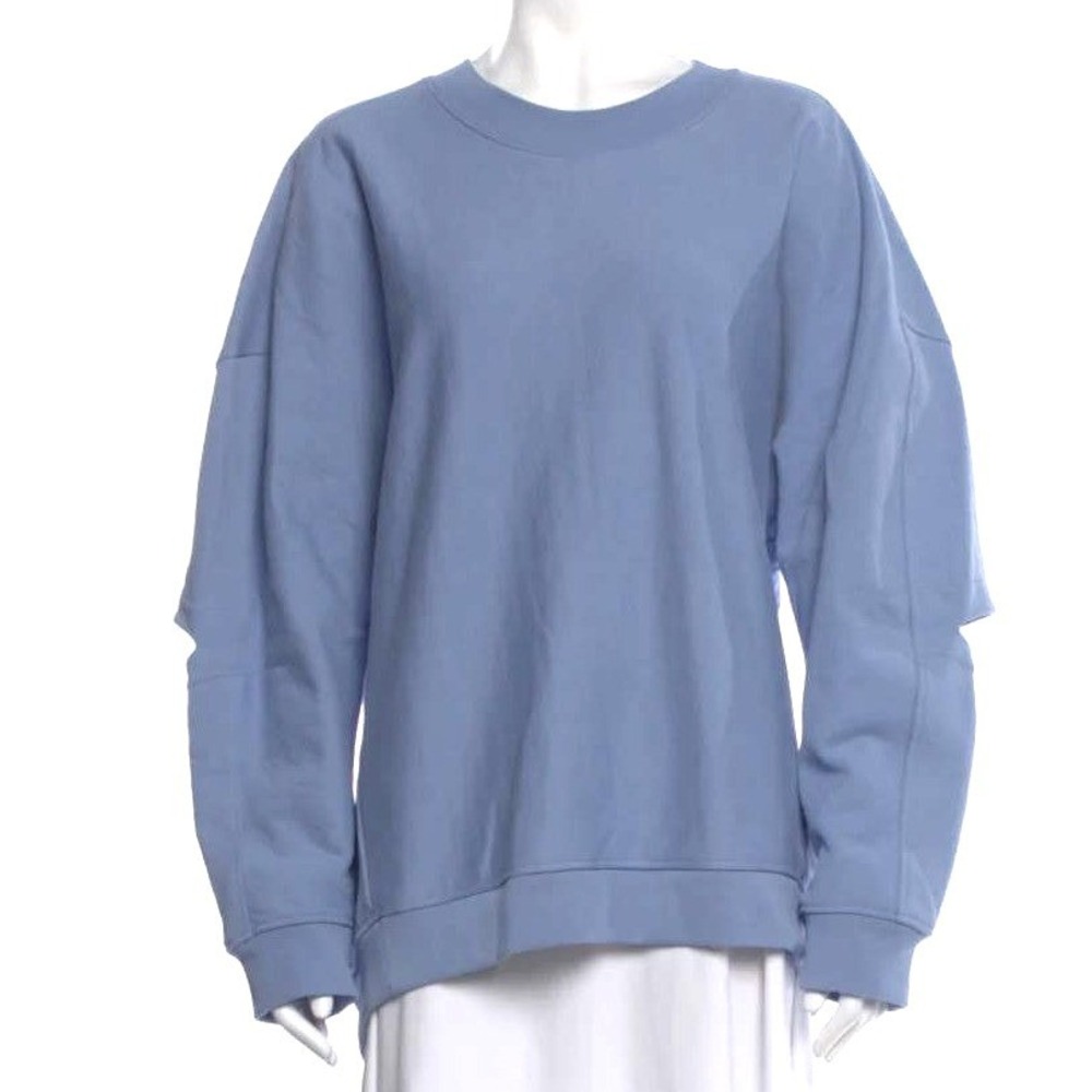 Tibi Womens M Cocoon Crewneck Sweatshirt Blue Pullover Slash Elbow Ring Cotton